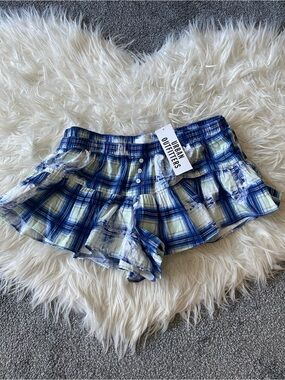 Urban Outfitters Blue and Cream Plaid Ruffle Skort Shorts
